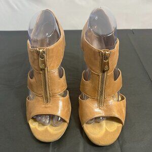 Adrienne Vittadini Viktor‎ tan leather open-toe high-heel shoes 9M